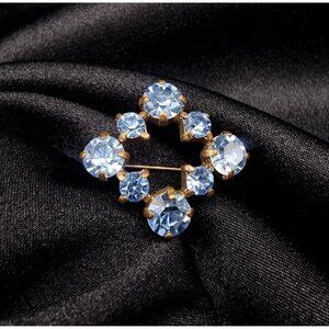 Rare Find Vintage 1950's Germany Signed Rhinestone Brooch Gold-Tone With Blue Cr